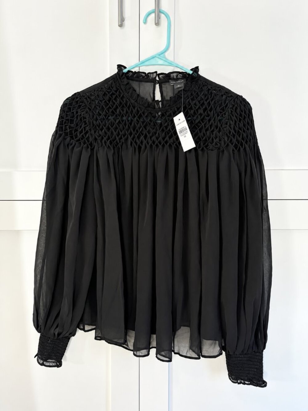 Ann Taylor | NWT 100% Polyester Smocked Yoke Sheer Long Sleeve Blouse - Size X S